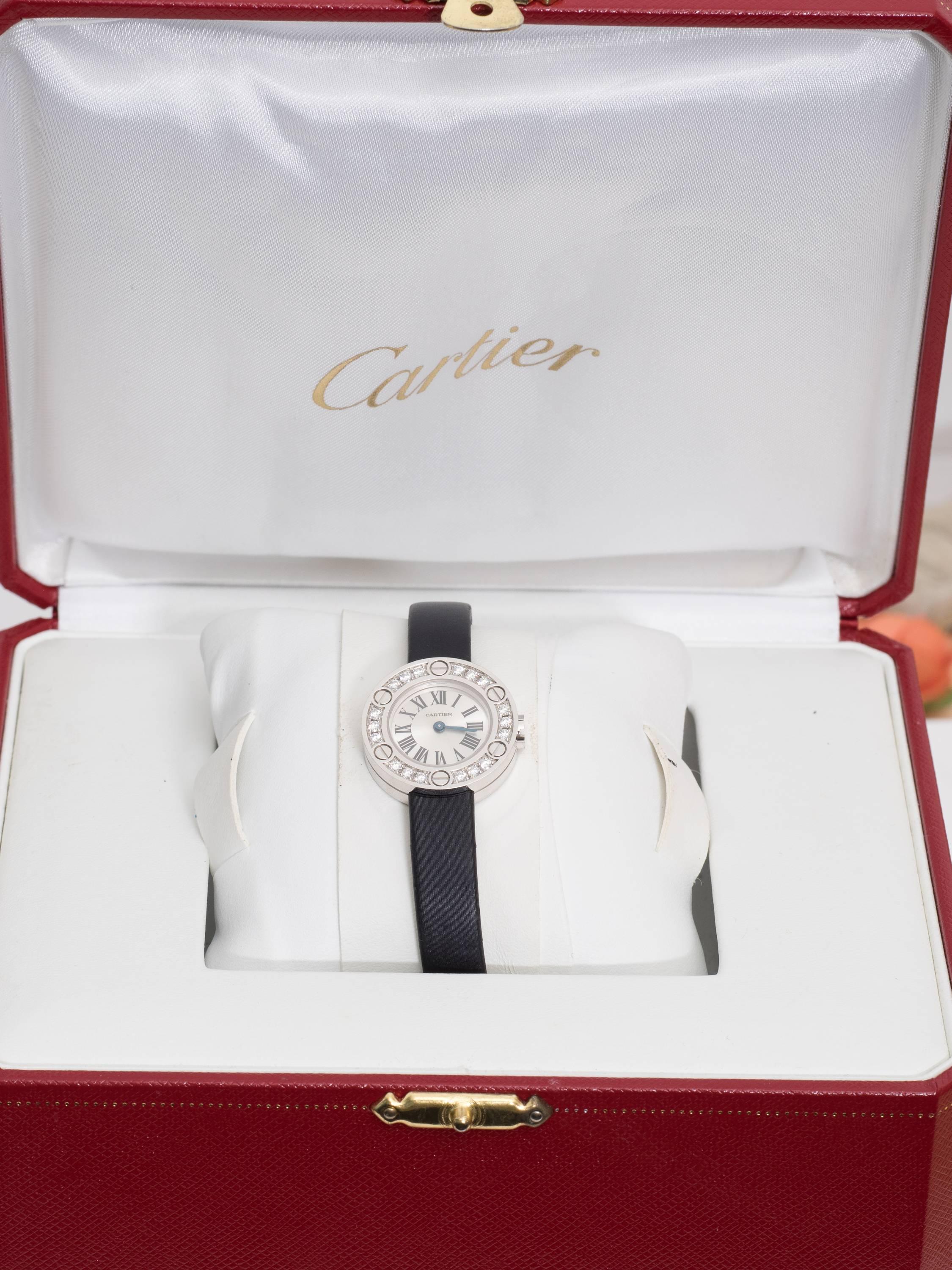 Women's Cartier Love 18 Karat White Gold and Diamond Wrist Watch For Sale
