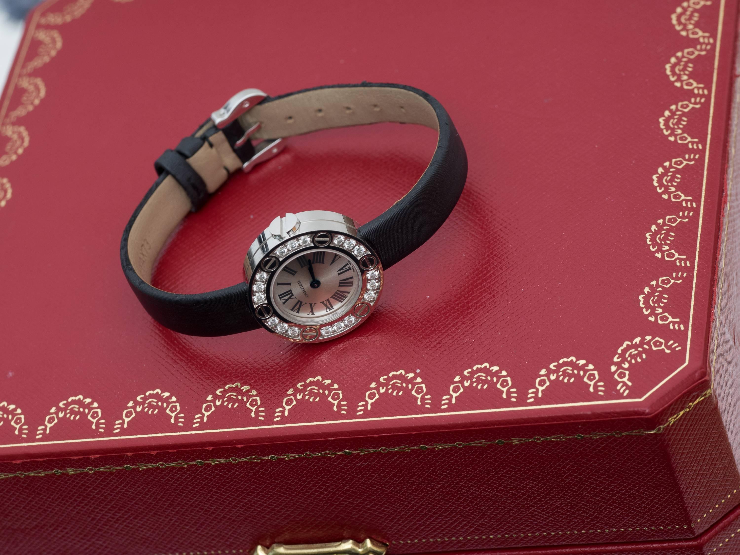 Cartier Love 18 Karat White Gold and Diamond Wrist Watch For Sale 1