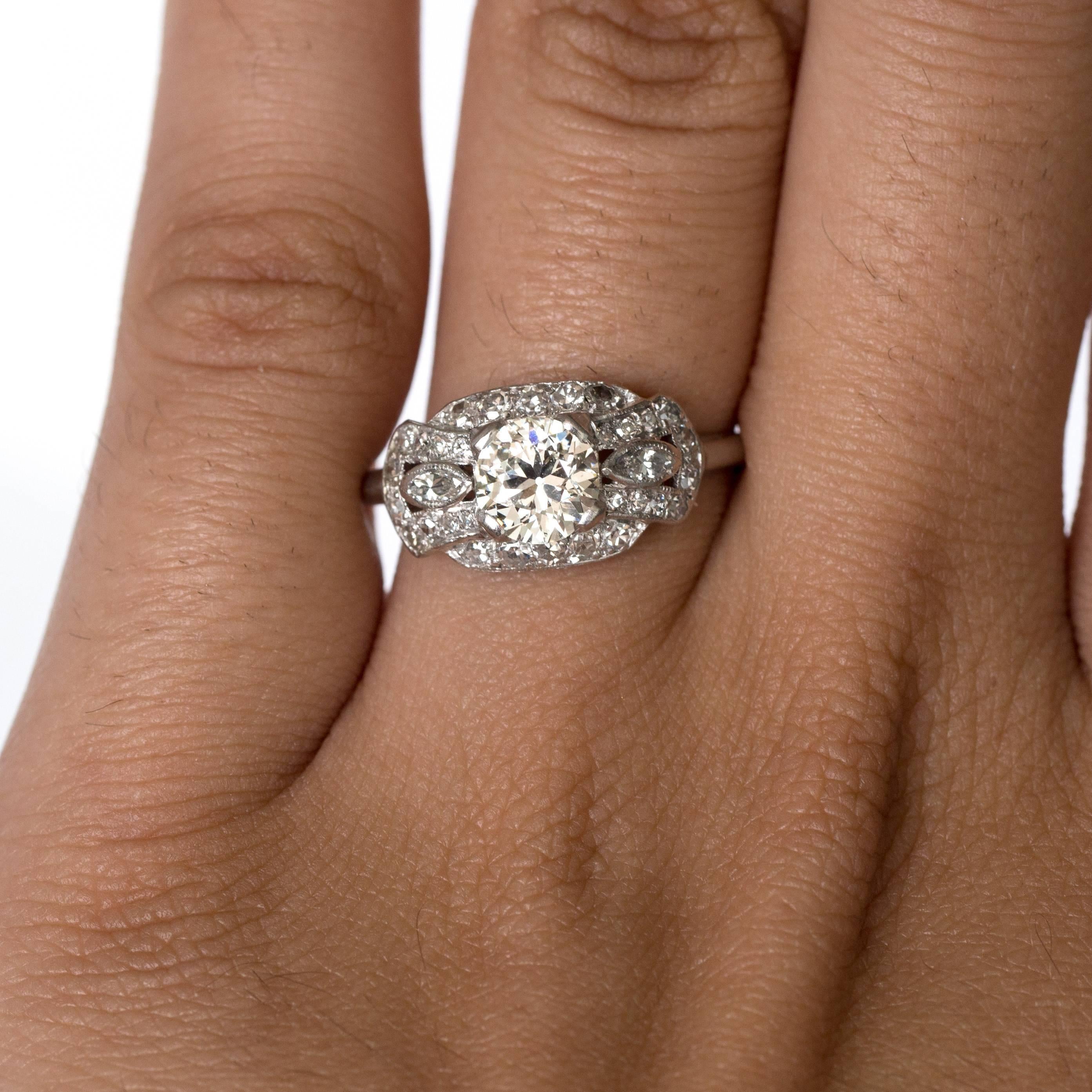 Marquise Cut 1930s Art Deco .92 Carat Diamond Platinum Engagement Ring For Sale