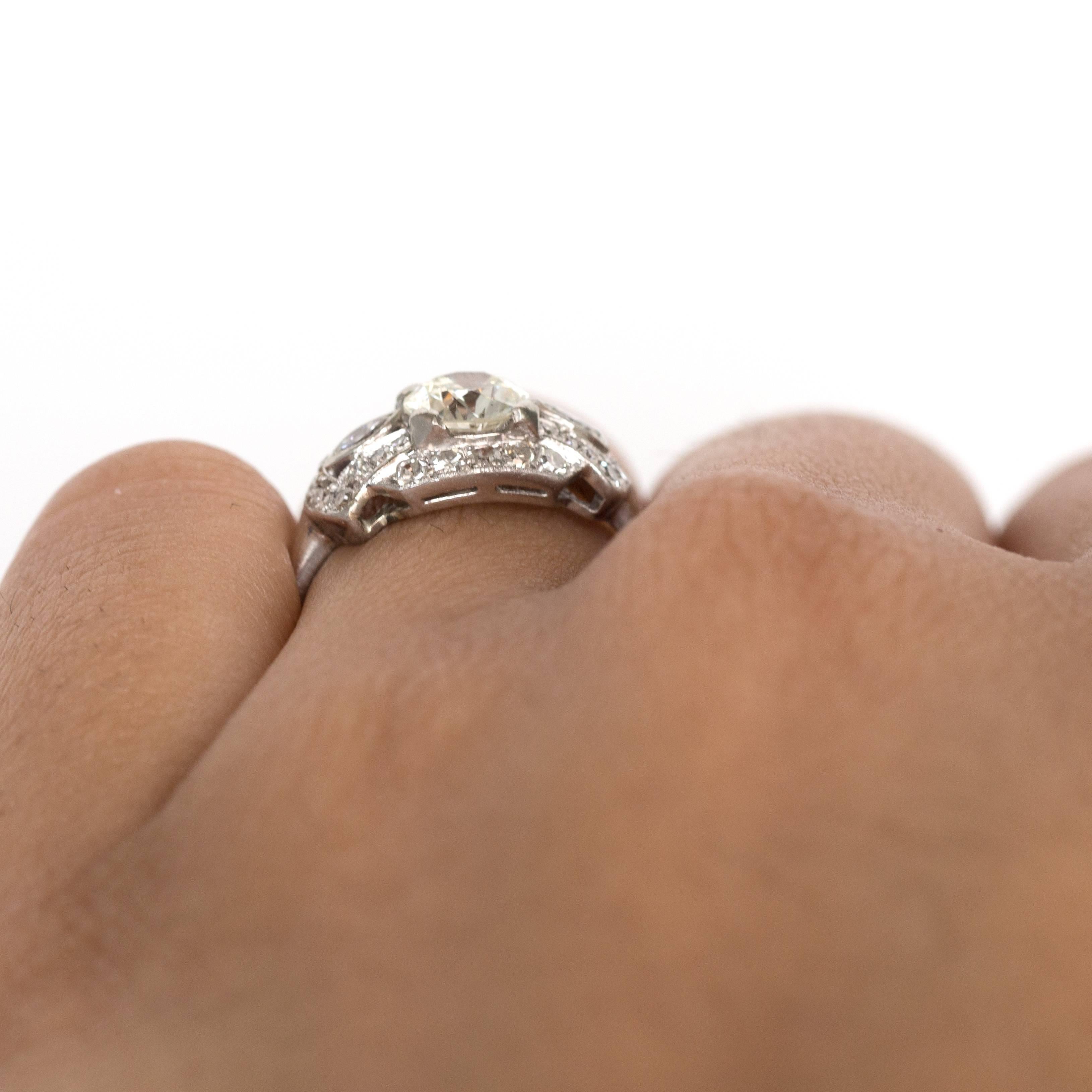 Women's 1930s Art Deco .92 Carat Diamond Platinum Engagement Ring For Sale