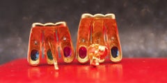 Estate 18K Yellow Gold Ruby, Sapphire, Emerald and Diamond Earrings - VHK#1026