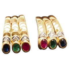 Estate 18K Yellow Gold Ruby, Sapphire, Emerald and Diamond Earrings - VHK#1026