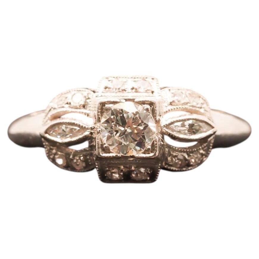 Estate Art Deco Platinum Old European Diamond Engagement Ring - VHK#662A