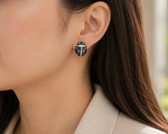 Estate Vintage 18K Yellow Gold Enamel Lady Bug Earrings - VHK#557A