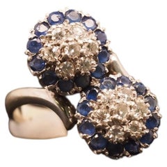 Estate Vintage 18K White Gold Sapphire and Diamond Bypass Ring - VHK#1018