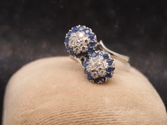 Estate Vintage 18K White Gold Sapphire and Diamond Bypass Ring - VHK#1018
