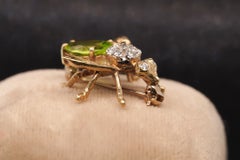 Vintage 14K Yellow Gold Peridot and Diamond Fly Brooch Pin - VHK#1023