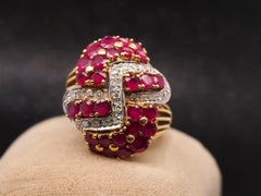 Estate Vintage 18K Yellow Gold Ruby and Diamond Ring - VHK#1017