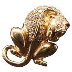Estate 14K Yellow Gold Diamond Leopard Pendant - VHK#869A