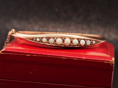 Estate Edwardian 14K Rose Gold Opal and Old Mine Diamond Bangle - VHK#1028
