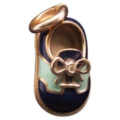 Estate AARON BASHA 18K White Gold Enamel Baby Boot with Diamond - VHK#835A