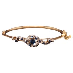 Title: Estate Edwardian 14K Yellow Gold Sapphire and Diamond Bangle - VHK#499B