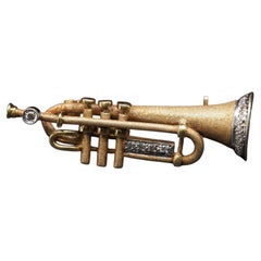 Estate Vintage Trumpet 14K Yellow Gold with diamonds Brooch Pin - VHK#886A