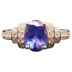 Bague en or blanc 14 carats avec tanzanite et diamants de la collection Estate - VHK#889A
