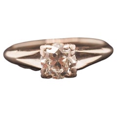 Estate Art Deco Palladium .70ct Old European Cut Diamond Engagement Ring