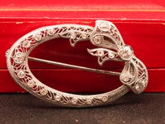 Broche vintage en or blanc 14 carats avec diamant « Old European » - VHK#605A