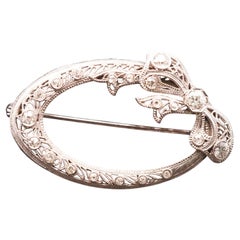 Broche vintage en or blanc 14 carats avec diamant « Old European » - VHK#605A