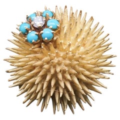 Vintage Tiffany & Co. Sea Urchin Brooch with Turquoise and Diamond - VHK#821b