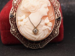 14K White Gold, Sapphire and Diamond, Cameo Brooch & Pendant - VHK#2