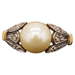 Estate Edwardian 18K Gold Rose Cut Diamond and Pearl Ring - VHK#968A
