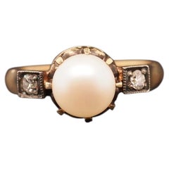 Estate Antique 18K Yellow Gold Pearl and Diamond Ring - VHK#1011