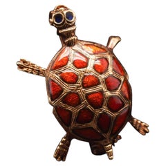 Estate 14K Yellow Gold Enamel Turtle Brooch Pin - VHK#675A