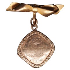 Circa 1899 10k Rose Gold Engraved Locket Pin - VHK#18