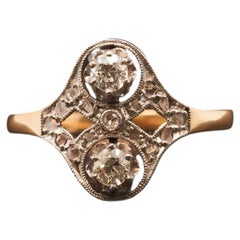 Bague cocktail vintage en or jaune 14 carats, sertie de diamants à l'ancienne - VHK#11
