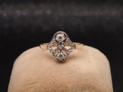 Bague cocktail vintage en or jaune 14 carats, sertie de diamants à l'ancienne - VHK#11