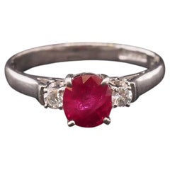 Platinum Ruby and Diamond 3 Stone Engagement Ring - VHK#24