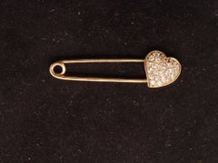 Estate 14K Yellow Gold Safety Pin Brooch with Diamonds - VHK#836a