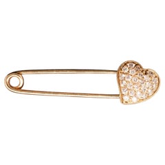 Estate 14K Yellow Gold Safety Pin Brooch with Diamonds - VHK#836a