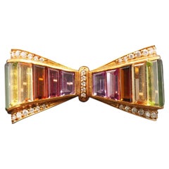 Estate Vintage 18K Yellow Gold Diamond and Gemstone Brooch - VHK#194B
