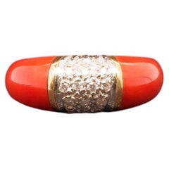Estate 18K Yellow Gold Coral and Diamond Ring - VHK#823a