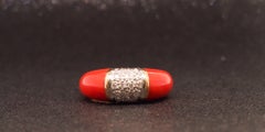 Estate 18K Yellow Gold Coral and Diamond Ring - VHK#823a