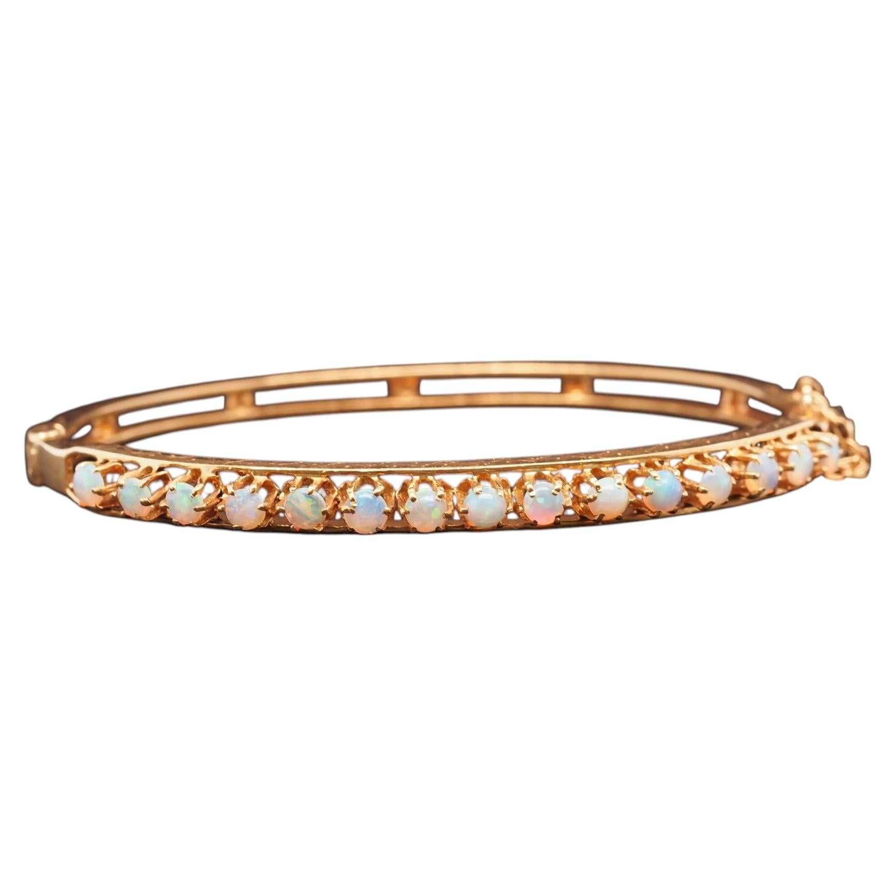 Estate 14K Yellow Gold Vintage Opal Bangle - VHK#1032