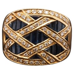 Estate Levian 18K Yellow Gold Sapphire & Diamond Crossover Ring - VHK#293a