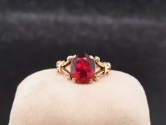 10k Honora Vintage-Ring mit roten Steinen und Blumenmuster – VHK#59