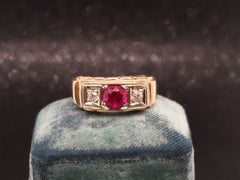 Art Deco 14K Yellow Gold Ruby and Diamond Engagement Ring - VHK#54