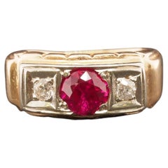 Art Deco 14K Yellow Gold Ruby and Diamond Engagement Ring - VHK#54