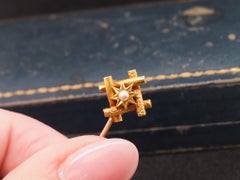 1920s 14K Yellow Gold Pearl Geometric Stick Pin - VHK#64