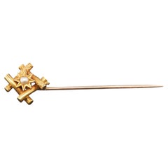 1920s 14K Yellow Gold Pearl Geometric Stick Pin - VHK#64