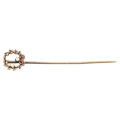 1920s 14K Yellow Gold Diamond & Wreath Design Stick Pin - VHK#63