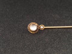 1920s 14K Yellow Gold Moonstone and Pearl Stick Pin - VHK#62
