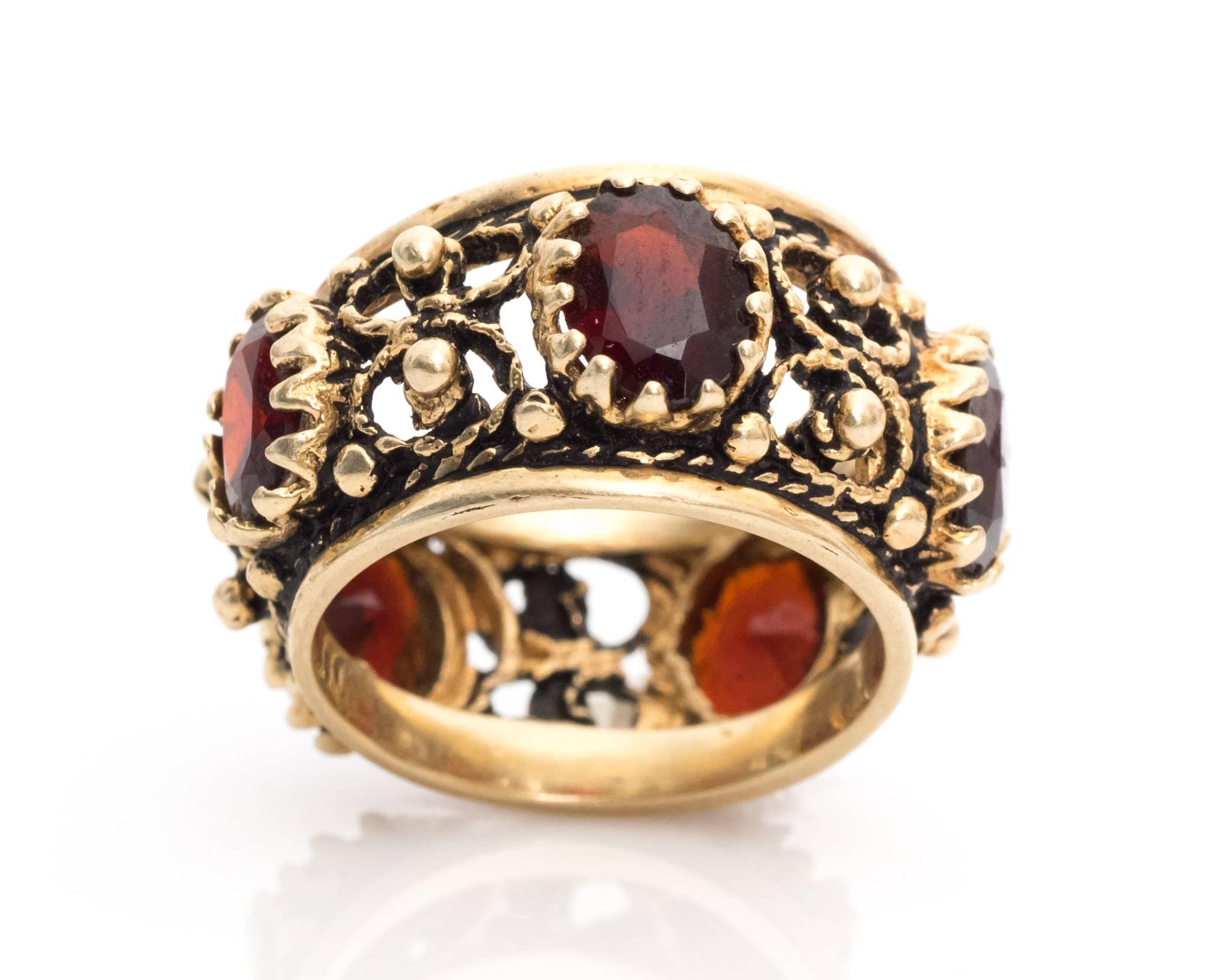 Renaissance Revival 1940s Garnet Cigar Ring Band