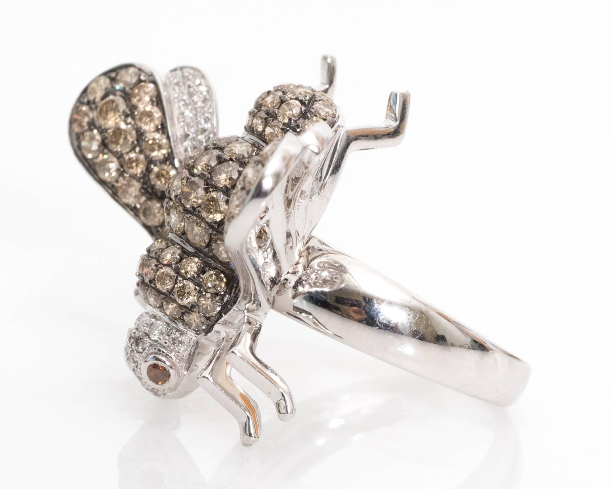 Contemporary Ornate Bee Diamond Cocktail Ring