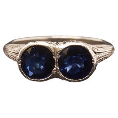 1930s Platinum Art Deco Two Stone Blue Sapphire Ring - VHK#99