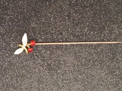 1920s 14K Yellow Gold Enameled Cherry Design Stick Pin - VHK#65