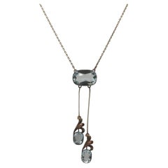 Victorian 14K Yellow Gold Bezel Set Aquamarine Drop Necklace - VHK#113