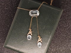 Victorian 14K Yellow Gold Bezel Set Aquamarine Drop Necklace - VHK#113